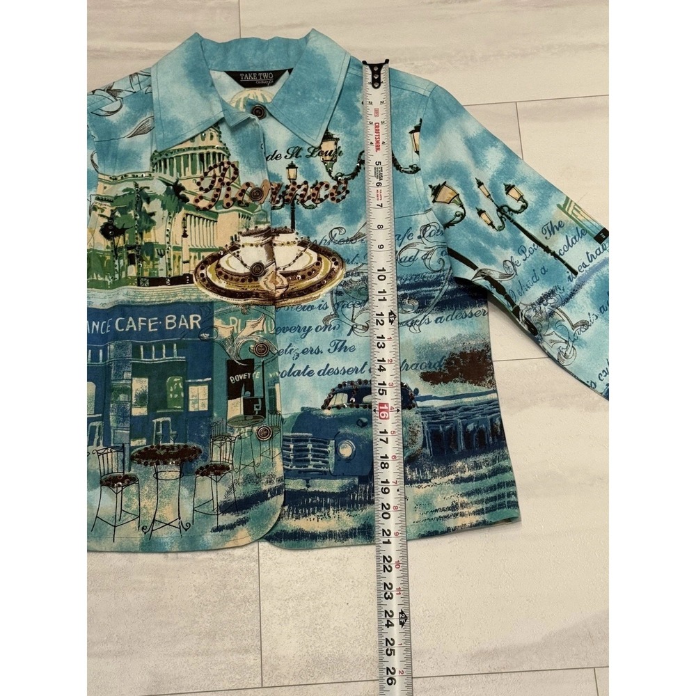 Take Two Clothing PS Paris Cafe Art To Wear AOP Jacket Sequence Beaded NWOT - Picture 4 of 7